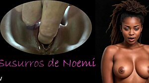 Black dildo handjob massage leads to shaved pussy orgasm, but sexy whispers reveal father-son taboo twist.