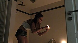 Hidden voyeur watches teen in bathroom bath