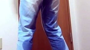 Girl pees in jeans while brother uses bathroom