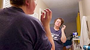 clara crisp, the tall chubby milf bbw with hairy fat body, gets ready solo for giantess fetish video behind the scenes