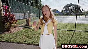 hey, this athletic tennis babe gets picked up for deepthroat and big cock ass fucking cash