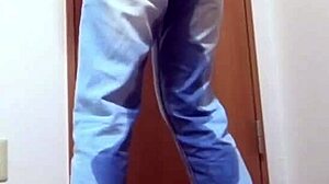 Girl pees in jeans while brother uses bathroom