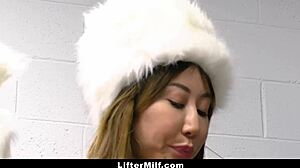 Security officer negotiates satisfaction with liftermilf in office