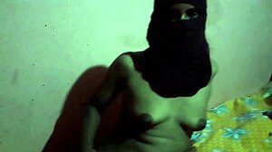 sexy latina amateur arches in doggy style, revealing huge natural tits and small body.