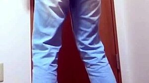 Girl pees in jeans while brother uses bathroom