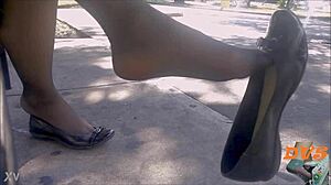 Shoeplay With Stockings And Flats In Candid Hidden Nylon Sexy Scene