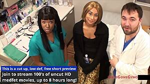 Carol cummings undergoes her annual assessment in latex nurse outfit