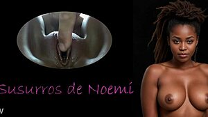 Black dildo handjob massage leads to shaved pussy orgasm, but sexy whispers reveal father-son taboo twist.