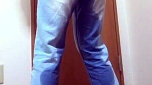 Girl pees in jeans while brother uses bathroom