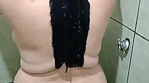 big tits wife gags in shower with natural feet