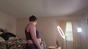 clara crisp, the tall chubby milf bbw with hairy fat body, gets ready solo for giantess fetish video behind the scenes