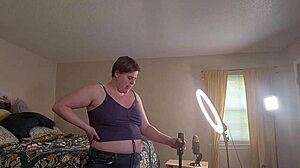 clara crisp, the tall chubby milf bbw with hairy fat body, gets ready solo for giantess fetish video behind the scenes