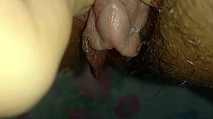 Big clit pulsing in hairy latina beaver teasing