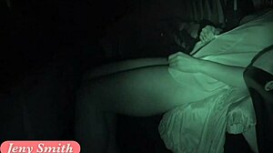 Jeny Smith Secretly Undresses in Crowded Movie Theater