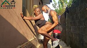 jasmine candy as a neighbor having quick outdoor encounter behind windows