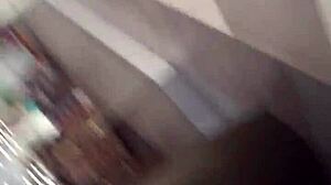 Hidden in the shop, she folds her ass for the voyeur