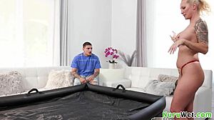 Hey, wanna feel my big tits during this wet nuru massage?