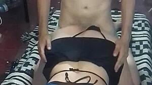 mature milf police woman in thong panties hooks up with stranger for sexy holiday party sex