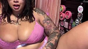 Chubby black slut talks dirty while eating ass solo