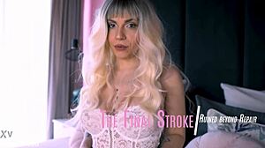 Femdom Ruins Him with Final Stroke in Lingerie