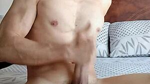 Playing with foreskin while jerking off to cum