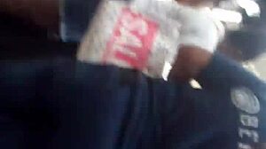 Hidden in the shop, she folds her ass for the voyeur