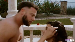 Violet Starr performs muff diving on the muscular brunette babe in stockings during blowjob and riding