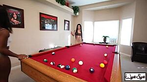 Kris Riot and Harmonie Marquis Play Fun Lesbian Pool Game