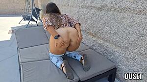 latina blonde worships big cock outdoors