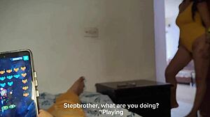 She plays with her stepbrother's cock in a rough amateur latina game on the bed until he spurts a quickie creampie.