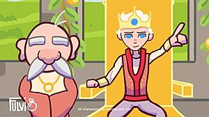 in this cartoon, the king celebrates with his small cock and big tits