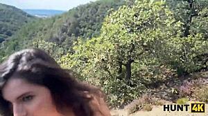 Bike ride turns into outdoor deepthroat sex with biker babe's shaved pussy