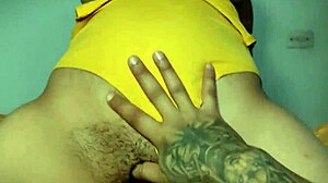 She plays with her stepbrother's cock in a rough amateur latina game on the bed until he spurts a quickie creampie.