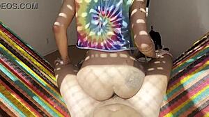 ninfta safada gives wet blowjob then fucks on hammock with latina amateurs.