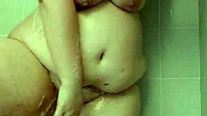 wow, that bbw brunette teases with her big natural tits in the shower!