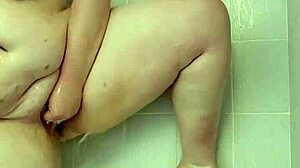 wow, that bbw brunette teases with her big natural tits in the shower!