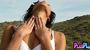 petite ebony babe with big tits stripped naked. she revealed amazing bubble butt in striptease.