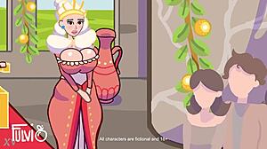 in this cartoon, the king celebrates with his small cock and big tits