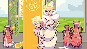 in this cartoon, the king celebrates with his small cock and big tits