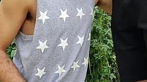 In the field, she sucked the endowed farmer while his friend filmed the public act.