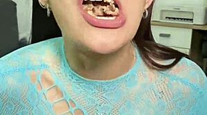 brunette with big ass eats junk food then pukes it all up in fetish solo.