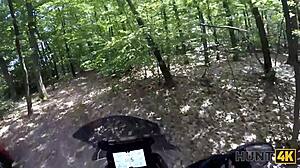 Bike ride turns into outdoor deepthroat sex with biker babe's shaved pussy