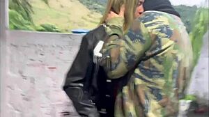 Married wife gives blowjob to soldier in shack for cuckold fun