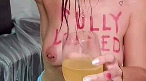 brunette with big ass eats junk food then pukes it all up in fetish solo.