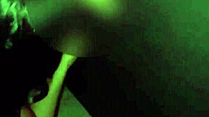 Wife rubbing black guy's cock on her pussy without condom in glory hole at swing house