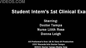 Dr. Tampa Examines Shaved Tattooed Student with Gloves