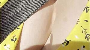 Wifey flashes her perfect big tits while driving in the car, getting all exhibitionist outdoors!