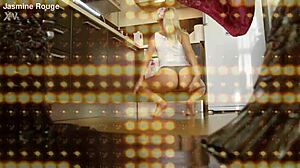 Blonde housewife loses control in kitchen