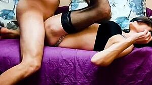 Wife in stockings takes anal POV