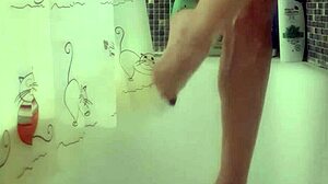 busty teen washes her perfect feet in the shower, it's so fetishy and hot